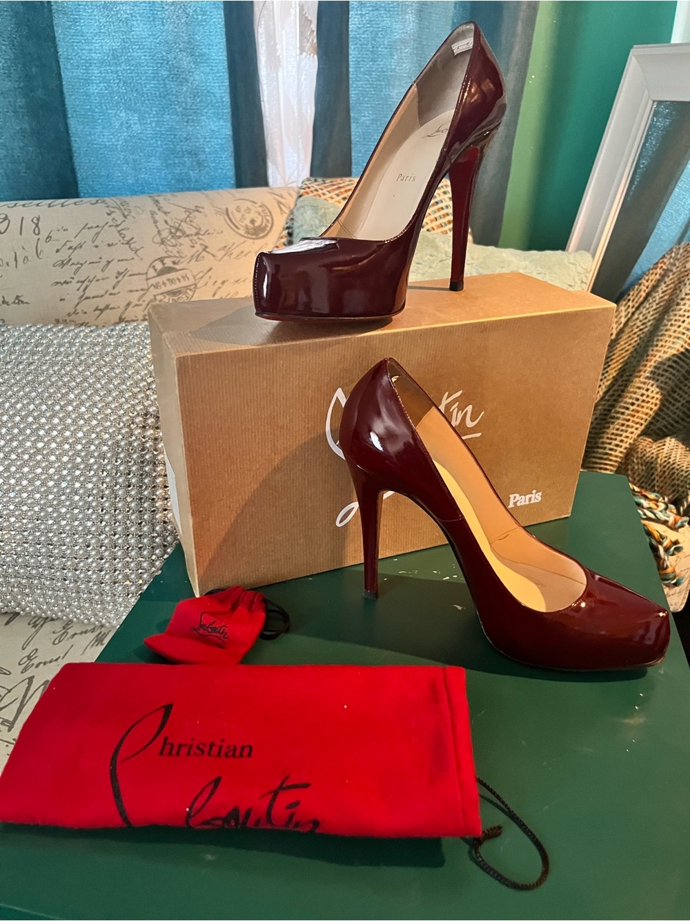 Christian Louboutin Burgundy Patent Leather Platform Pumps